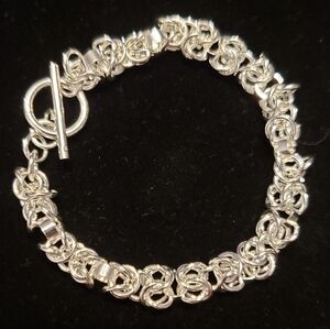Brand New,  Stamped 925 Sterling, Knotted Links Bracelet Chain Maille, 8", Heavy